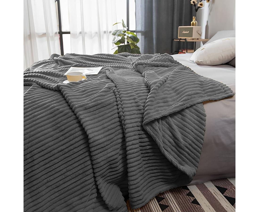 SOGA Grey Throw Blanket – Cozy Soft Fleece for Bed & Sofa