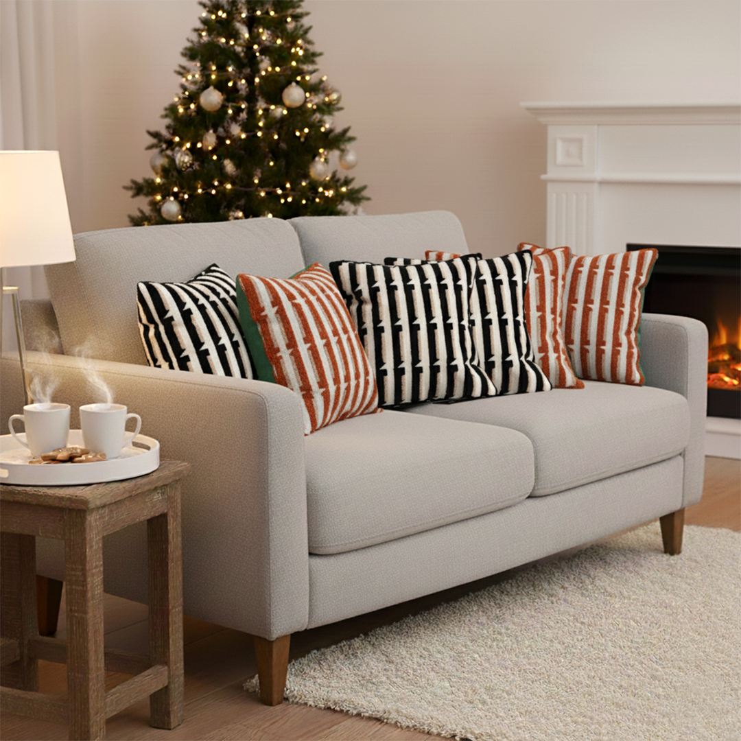 SOGA 6PC 45cm Pillow Cover Set – 3 Rust Orange/Off-White & 3 Black stripes