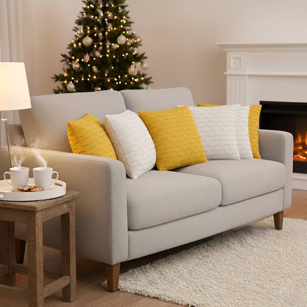 SOGA 6PC 45cm Scalloped Wave Pillow Set – 3 Pure White & 3 Sunshine Yellow 