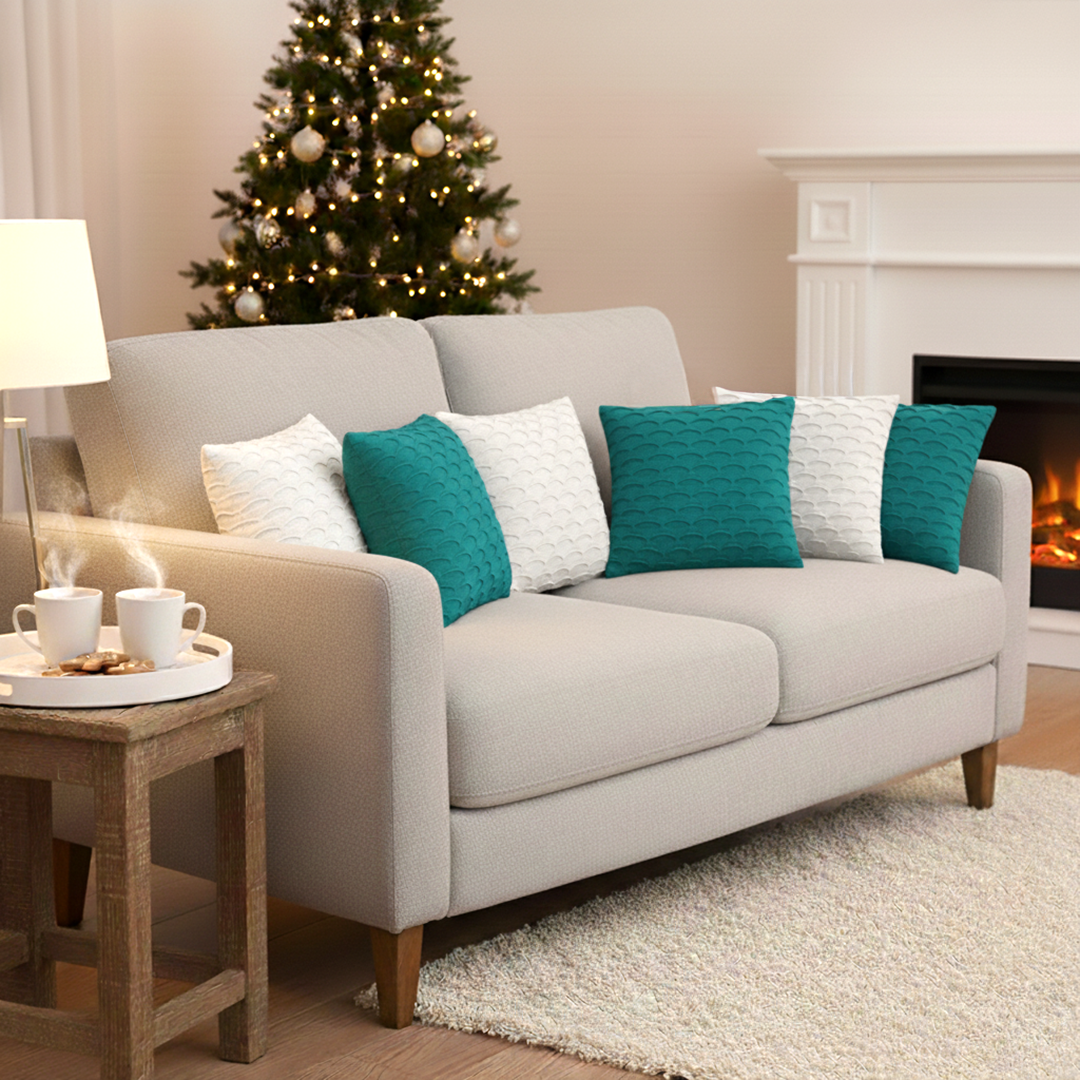 SOGA 6PC 45cm Scalloped Wave Pillow Set – 3 Teal Green & 3 Pure White Cover