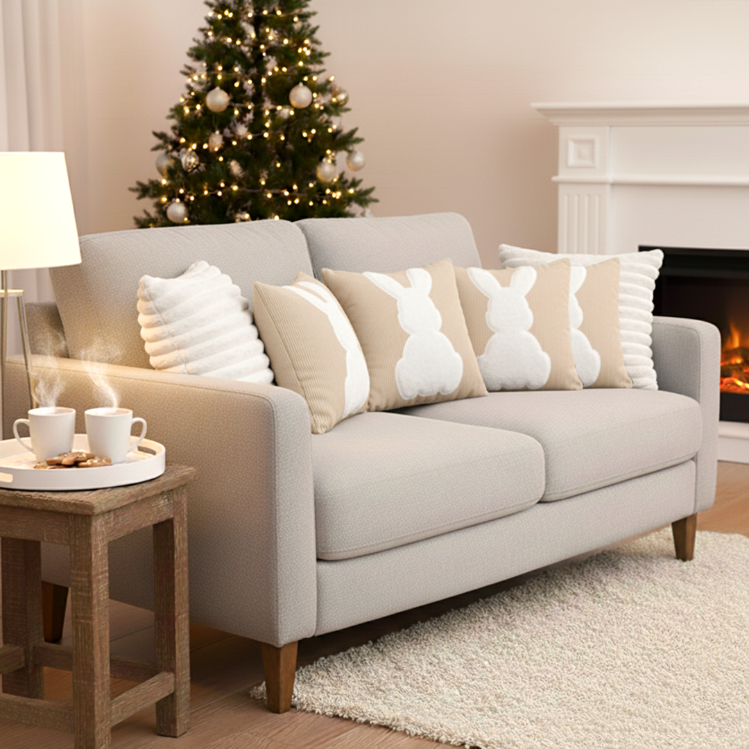 SOGA 6PC 45cm Pillow Set – 2 Elegant White Textured & 4 White Bunny Decorat