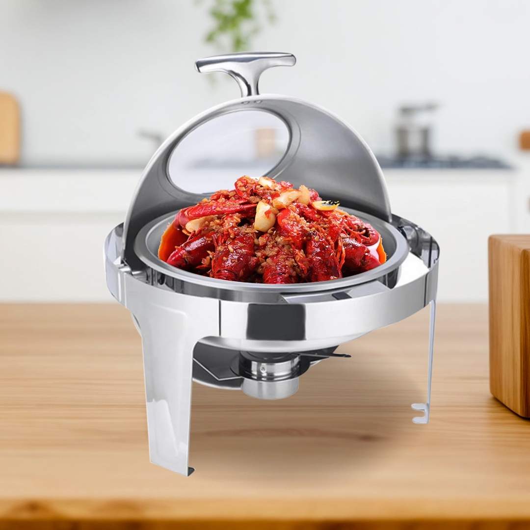 SOGA 6L Round Stainless Steel Chafing Dish – Glass Roll-Top Buffet Warmer