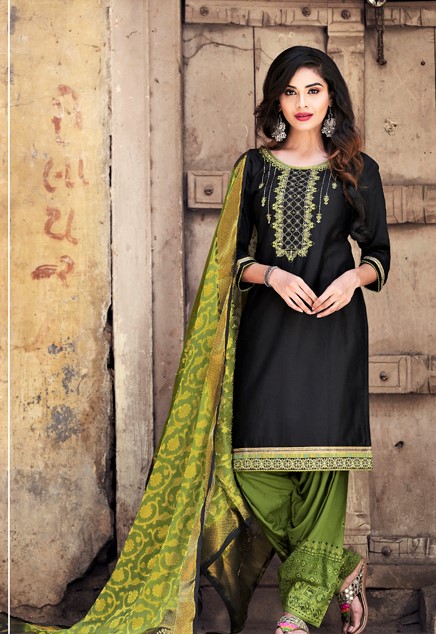 Trendy Black Green Patiala Style Stitched Salwar Kameez (L