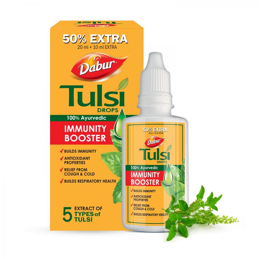 Dabur Ayurvedic Tulsi( Basil) Drops 30ml | Builds Immunity, Antioxidant, Cold