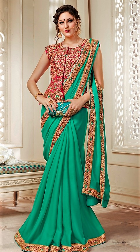 party wear saree with heavy blouse