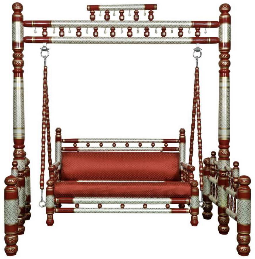 Traditional Design Wooden Sankheda Jhula for Home White / Red & Gold Traditional Design Wooden Sankheda Jhula for Home White / Red & Gold