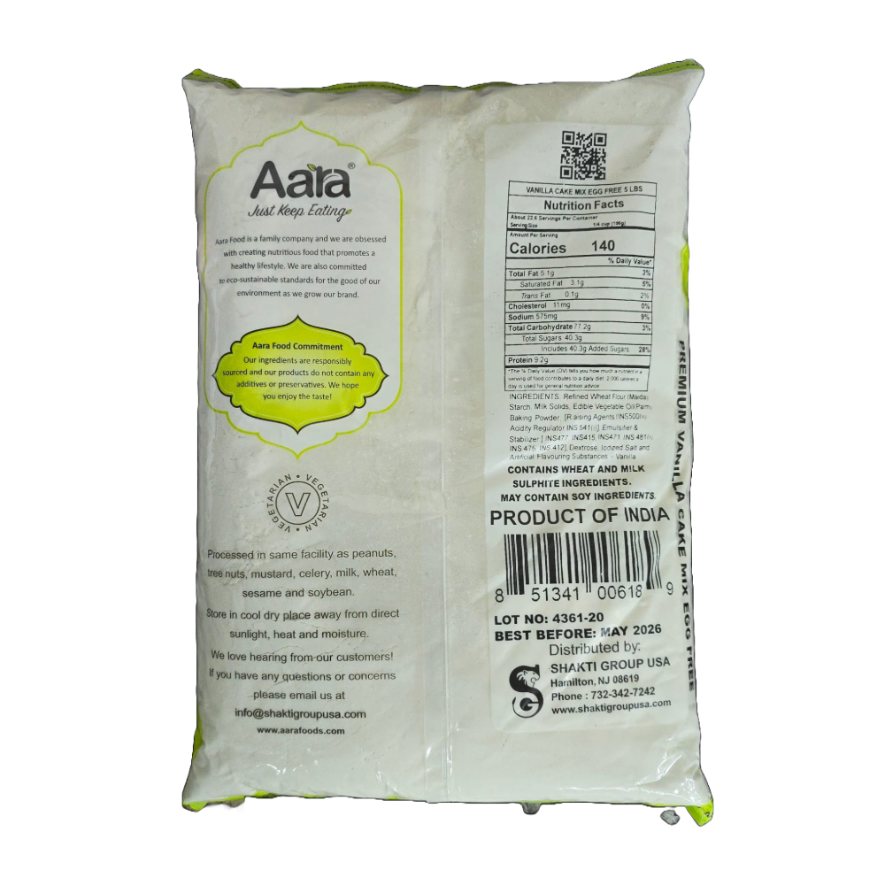 Aara Eggless Cake Mix - Vanilla Flavor - 5LB | Easy Bake | Vegetarian