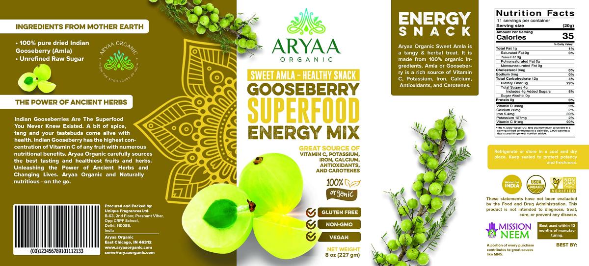 Aarya Organic Sweet Amla - Healthy Snack- Gooseberry Superfood Energy Mix 250 gm