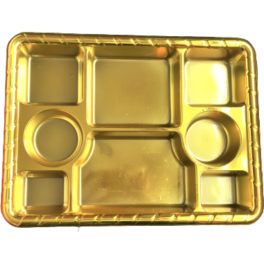 8 Compartment Disposable Gold Plates - Indian Thali Plastic Tray - 100 Plates 8 Compartment Disposable Gold Plates - Indian Thali Plastic Tray - 100 Plates