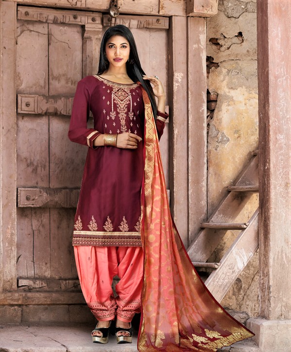 Pink Embroidery Work Readymade Patiala Salwar Suit