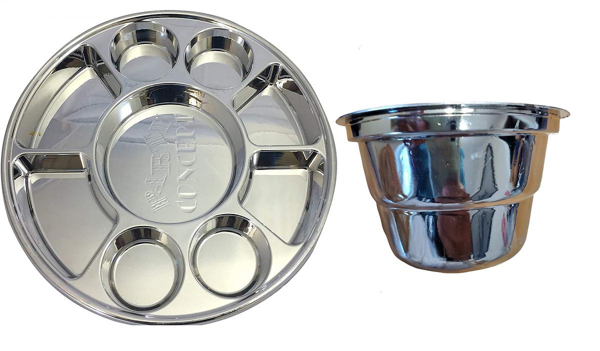 9 Compartment Disposable Silver Plates - Indian Thali Plastic Tray 200 Pcs w/ Bowls 9 Compartment Disposable Silver Plates - Indian Thali Plastic Tray 200 Pcs w/ Bowls
