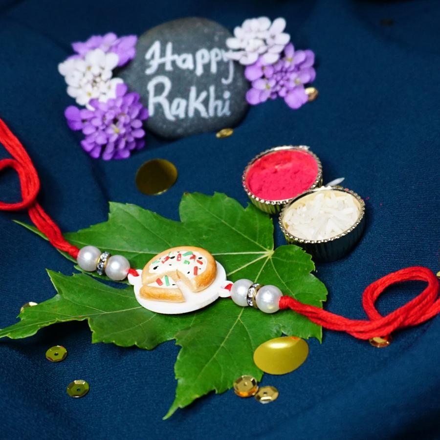 FOOD RAKHI - Pizza Themed Rakhi for the Pizza Lovers W/ Roli + Chaval