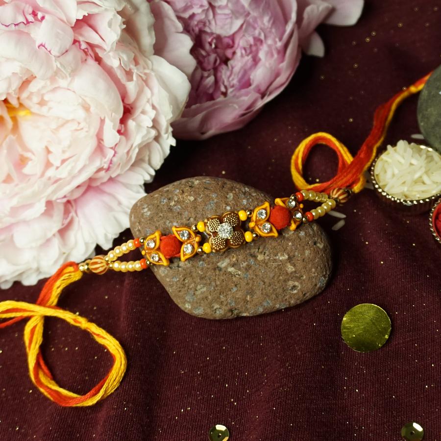 Beautiful Beads Rakhi With Roli + Chaval