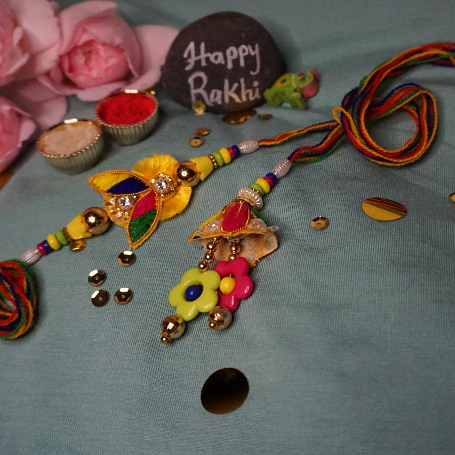 Colorful Lumba Bhaiya Bhabhi Rakhi + Roli & Chaval