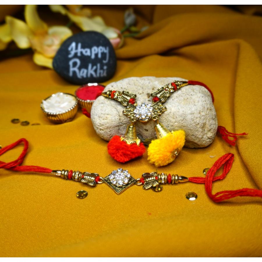 Antique Butterfly Bhaiya Bhabhi Rakhi + Roli & Chaval