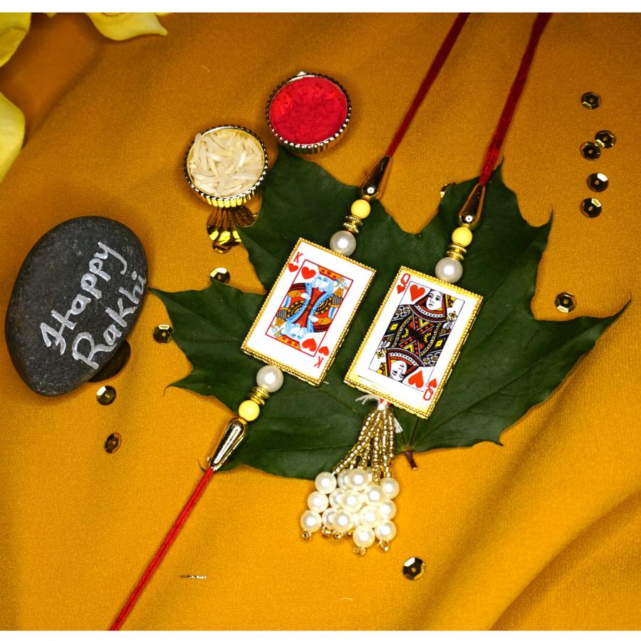Beautiful King & Queen Bhaiya Bhabhi Rakhi With Roli + Chaval Beautiful King & Queen Bhaiya Bhabhi Rakhi With Roli + Chaval