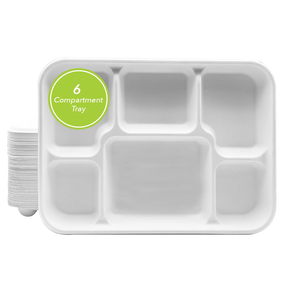 Biodegradable 6 Compartment Bagasse Meal Tray Thali 400 Pcs (8 Packs Of 50)