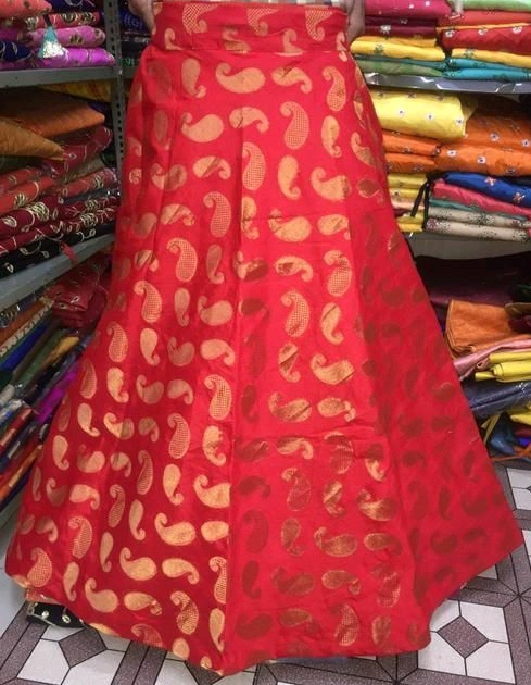 Beautiful Vibrant Red Gold Color Brocade Silk Lehnga (Skirt) # 1