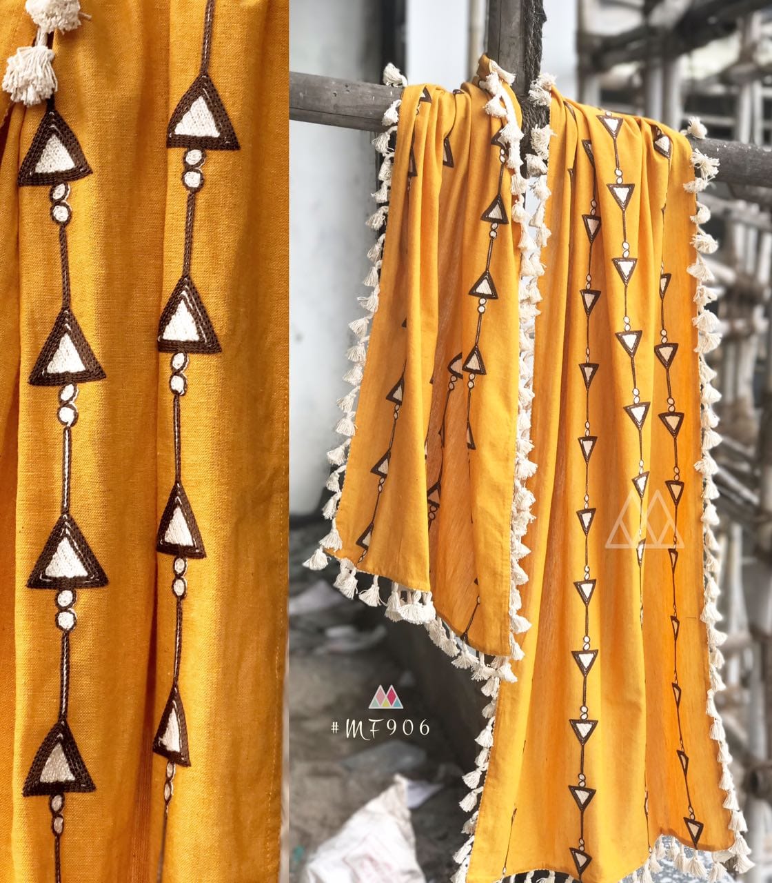 Bright Yellow Embroidered Unisex Stole / Supatta w/ Lace # 1