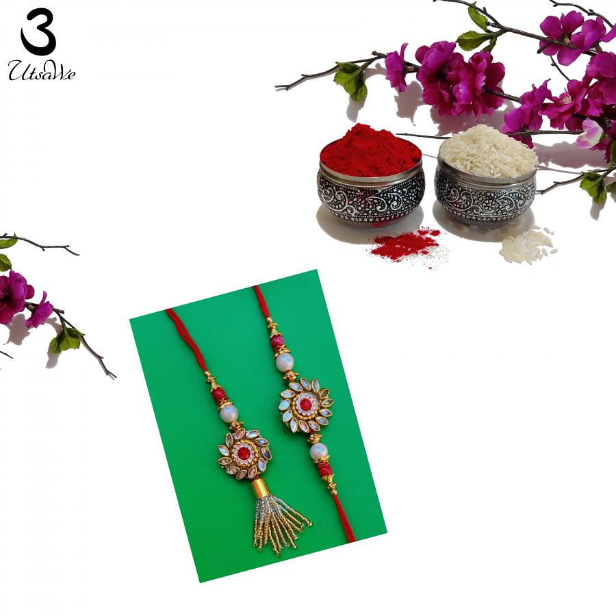 Delicate Lumba Bhaiya Bhabhi Kundan Rakhi	With Ornaments + Roli & Chaval