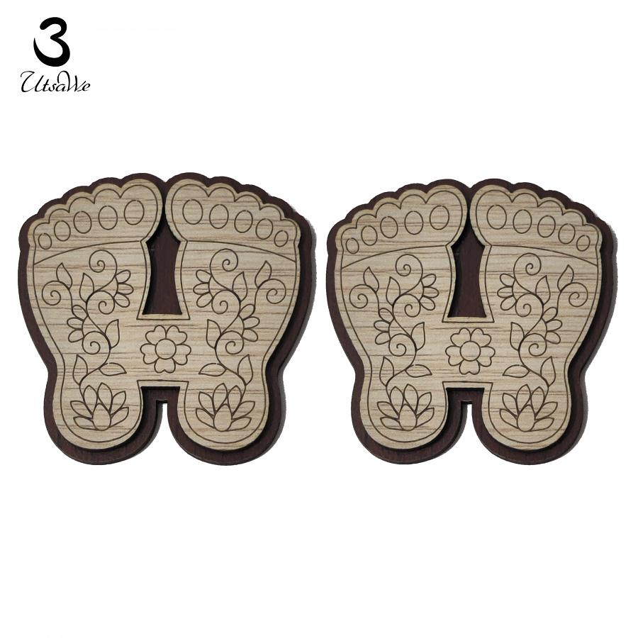 Customized Wooden Subh Laxmi Charan (pagla) Carved with Flower Design Customized Wooden Subh Laxmi Charan (pagla) Carved with Flower Design