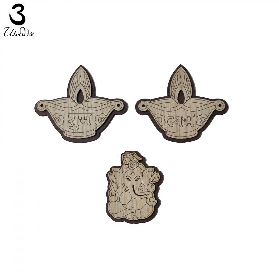 Customized Subh Labh With Carved flower design in Deepavali Diya & Ganeshji Customized Subh Labh With Carved flower design in Deepavali Diya & Ganeshji
