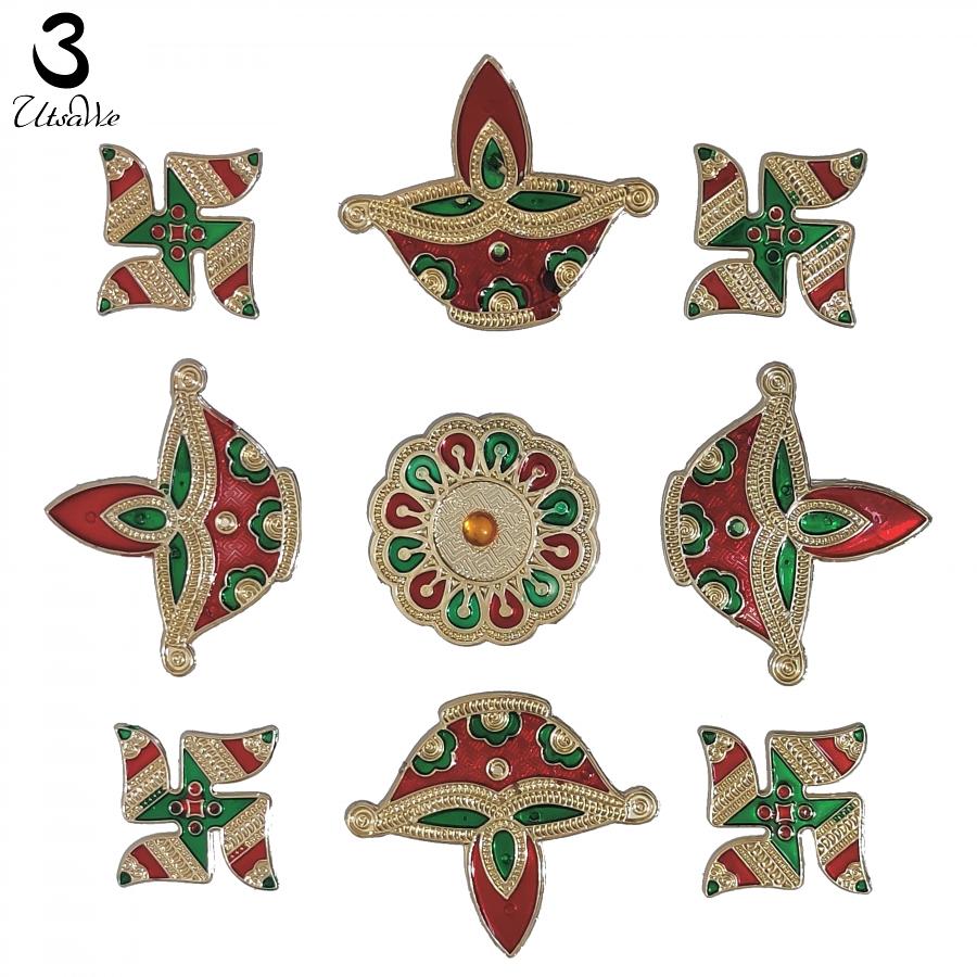Meena Diya Rangoli Set of 9 Pieces For Floor Decoration Meena Diya Rangoli Set of 9 Pieces For Floor Decoration