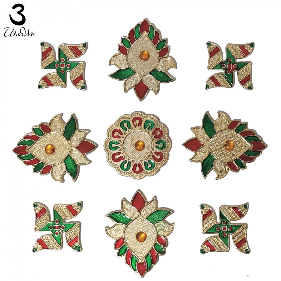 Meenakari Rangoli Set of 9 Pieces For Floor Decoration Meenakari Rangoli Set of 9 Pieces For Floor Decoration