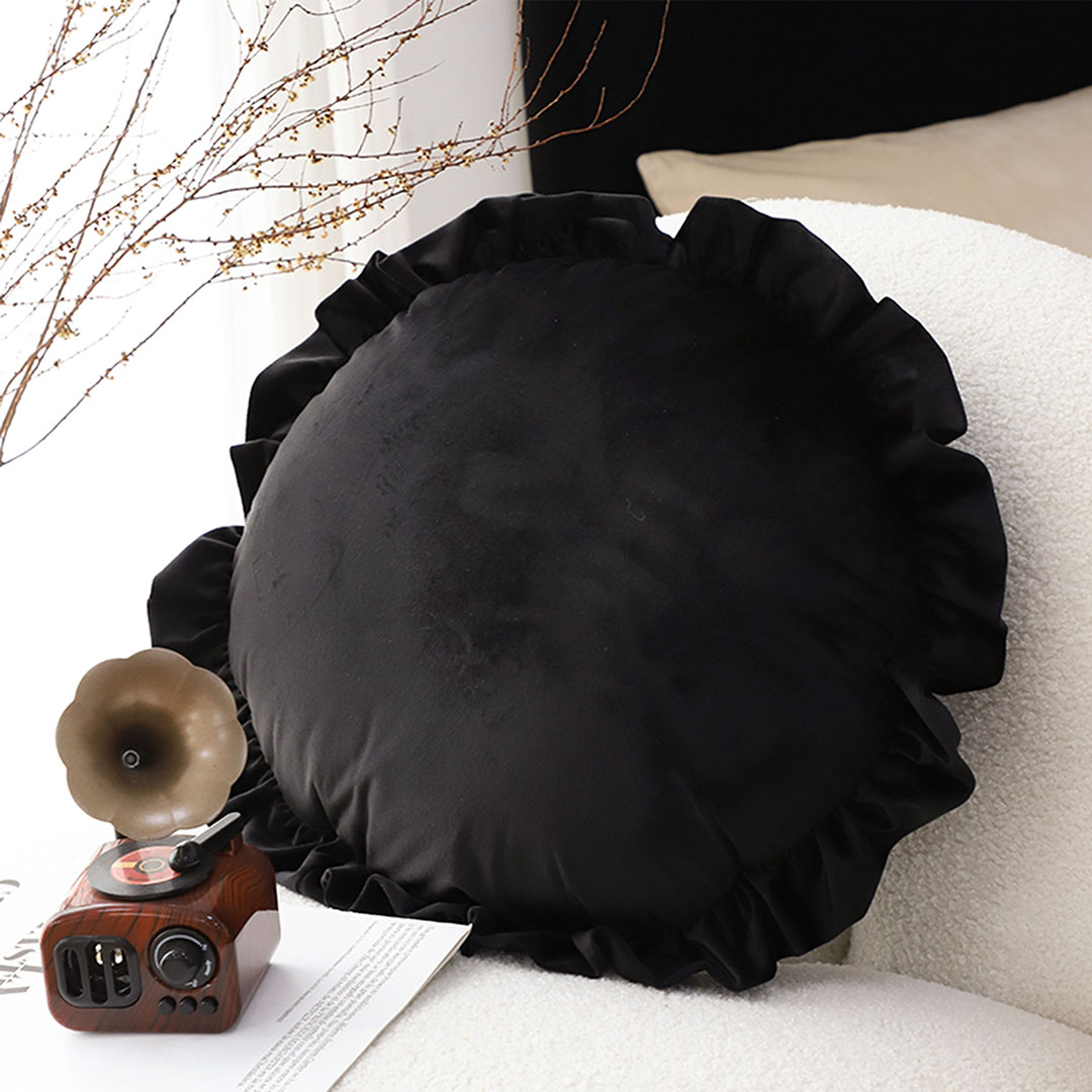 SOGA 45cm Black Vintage Butterfly Lotus Round Pillow – Decorative Cushion