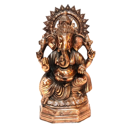 Large 28" Tall Artistic Carved Black Metal Ganesha Sitting Statue