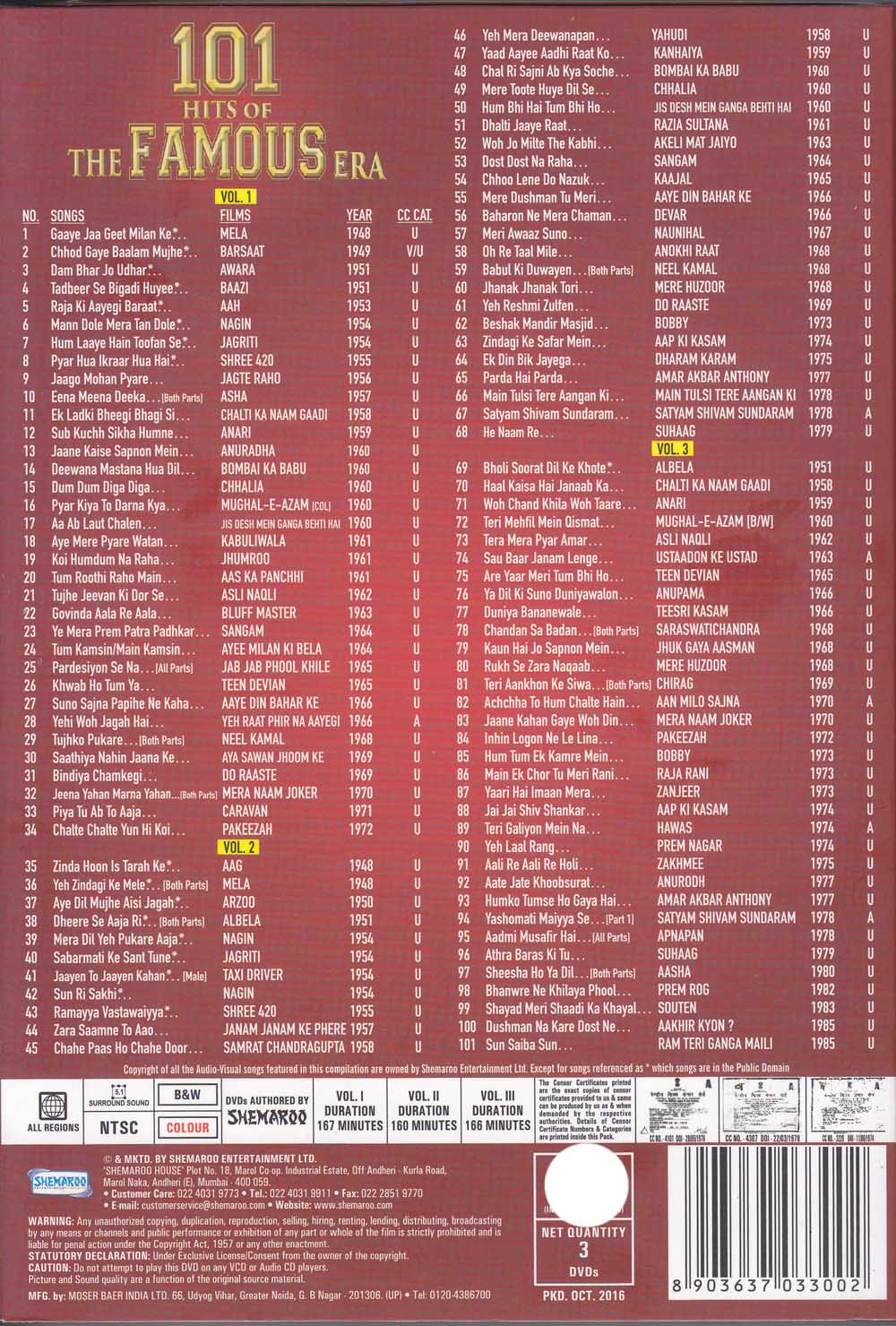 101 Hits of the Famous Era Hindi Songs DVD 26192 Buy Online