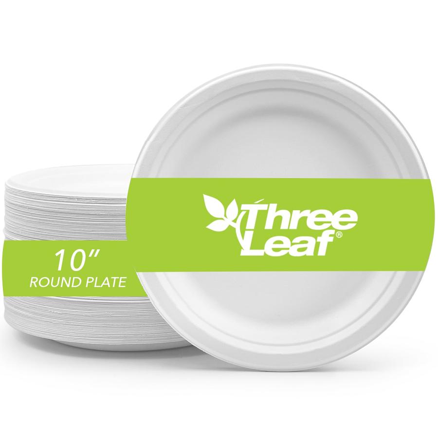 Three Leaf 10" Bagasse Round Plate, 500 Ct. (4 Packs Of 125)