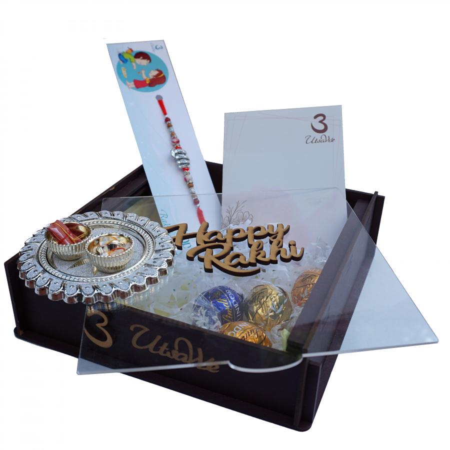 GIFT HAMPER - Special Silver BRO Rakhi With Adorable Beads