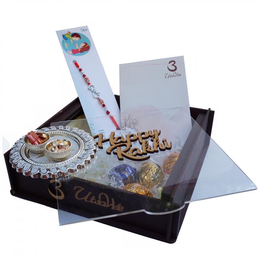 UtsaWe GIFT HAMPER - Infinite Love Brother Rakhi in Silver With Beads UtsaWe GIFT HAMPER - Infinite Love Brother Rakhi in Silver With Beads