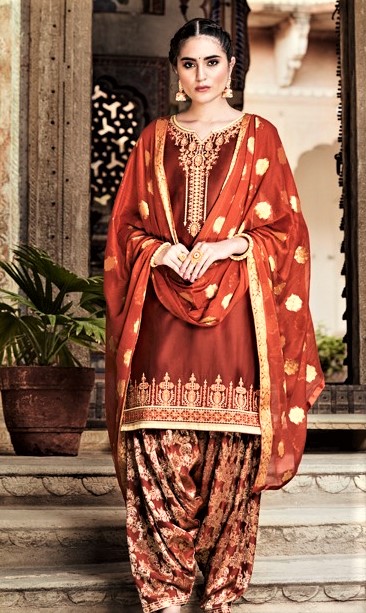 Patiala Salwar Suit - Dark Brown Embroidered Kurta & Brown Pant L/XL Patiala Salwar Suit - Dark Brown Embroidered Kurta & Brown Pant L/XL