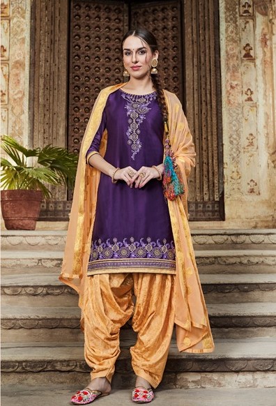 Buy Purple Roman Silk Salwar Suit (NWS-6743) Online