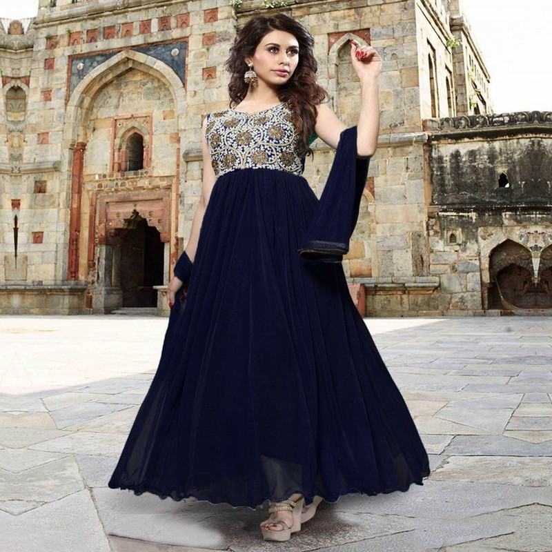 Stylish Indian Pakistani Black Grey Anarkali Salwar Kameez, CUSTOM FIT ...