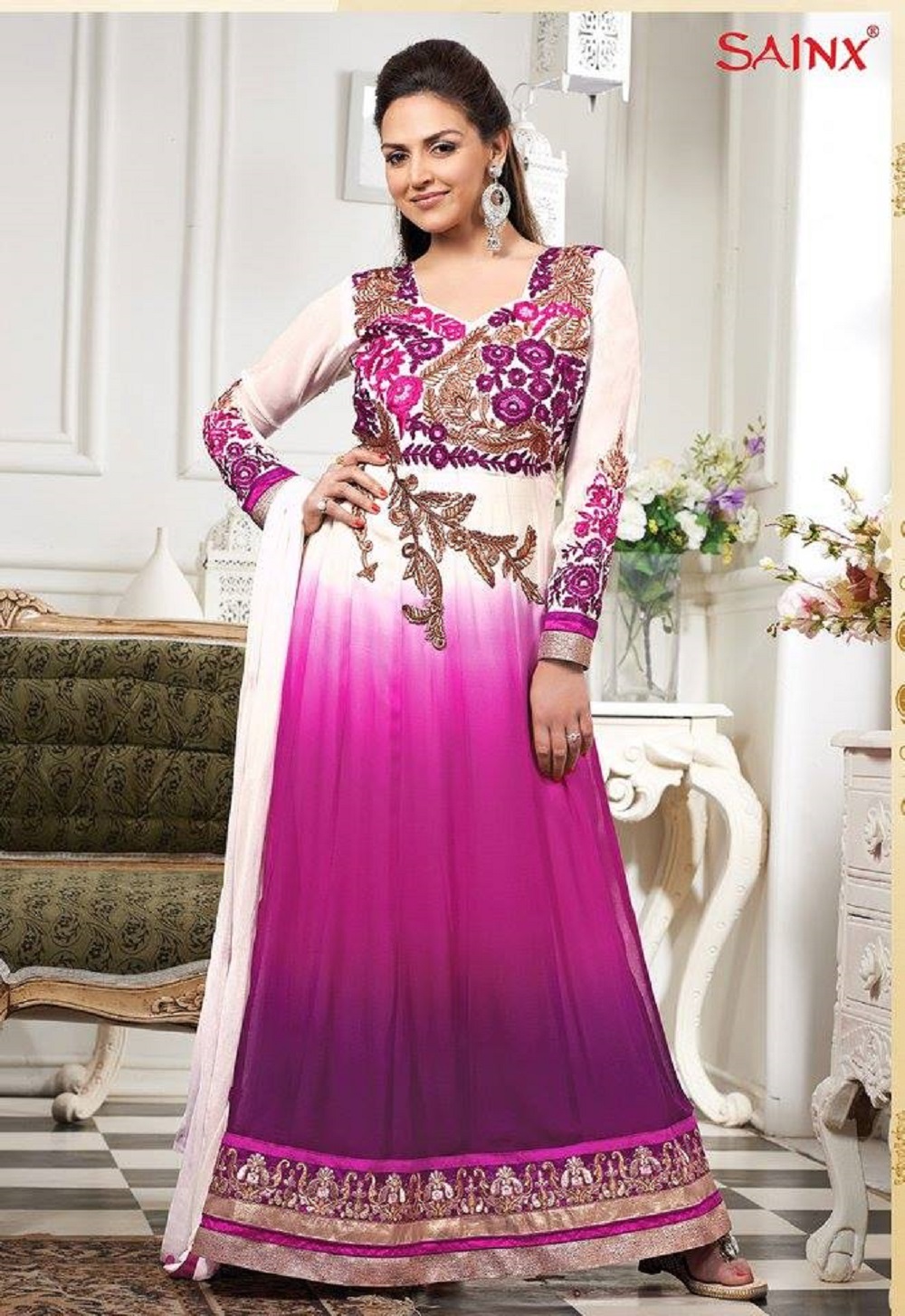 Long Anarkali Dress in Pink ☀ Purple ...