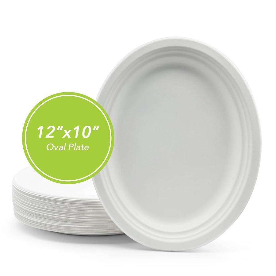 Three Leaf 12" X 10" Bagasse Oval Plate, 500 Ct, (10 Packs Of 50 )