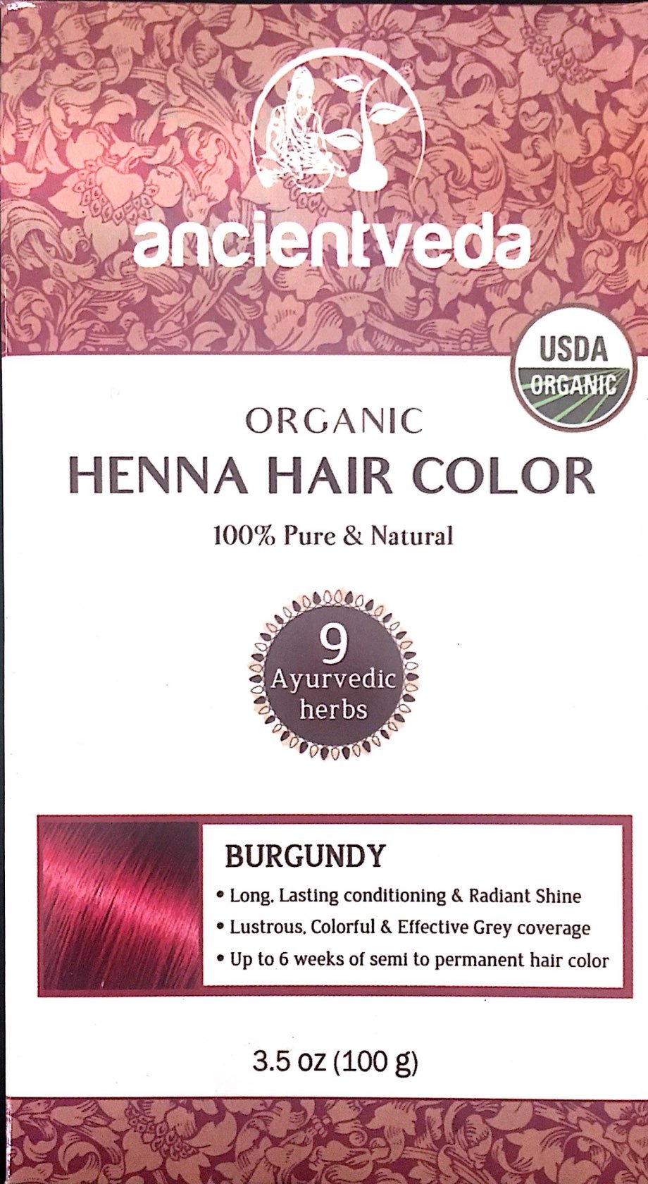 Ancient Veda Organic Henna Hair Color - Burgundy 150 gms