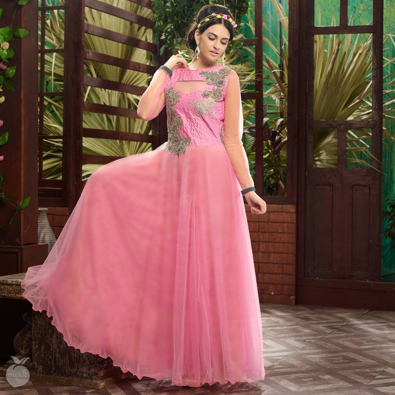 Long Floor Length Classy Pink Anarkali Salwar Kameez (Unstitched)