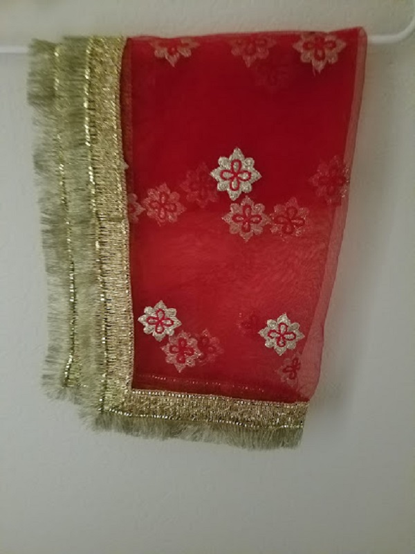 Red Gold Border Mata Dupatta Chunni, Ambe Maa Chunari Red Gold Border Mata Dupatta Chunni, Ambe Maa Chunari