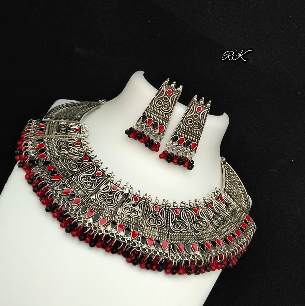Grand Oxidised Ghungroo necklace in Red and Black!!!!