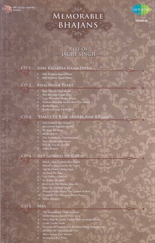 Memorable Bhajans Best of Jagjit Singh 5 CD Set