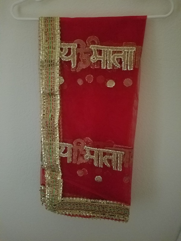 Red w/ Gold Border Mata Dupatta Indian Pooja Ghar Chunari Red w/ Gold Border Mata Dupatta Indian Pooja Ghar Chunari
