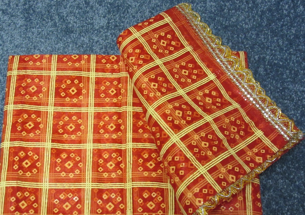 Red Festive Mata Dupatta Indian Pooja Ghar / Navratri Red Festive Mata Dupatta Indian Pooja Ghar / Navratri