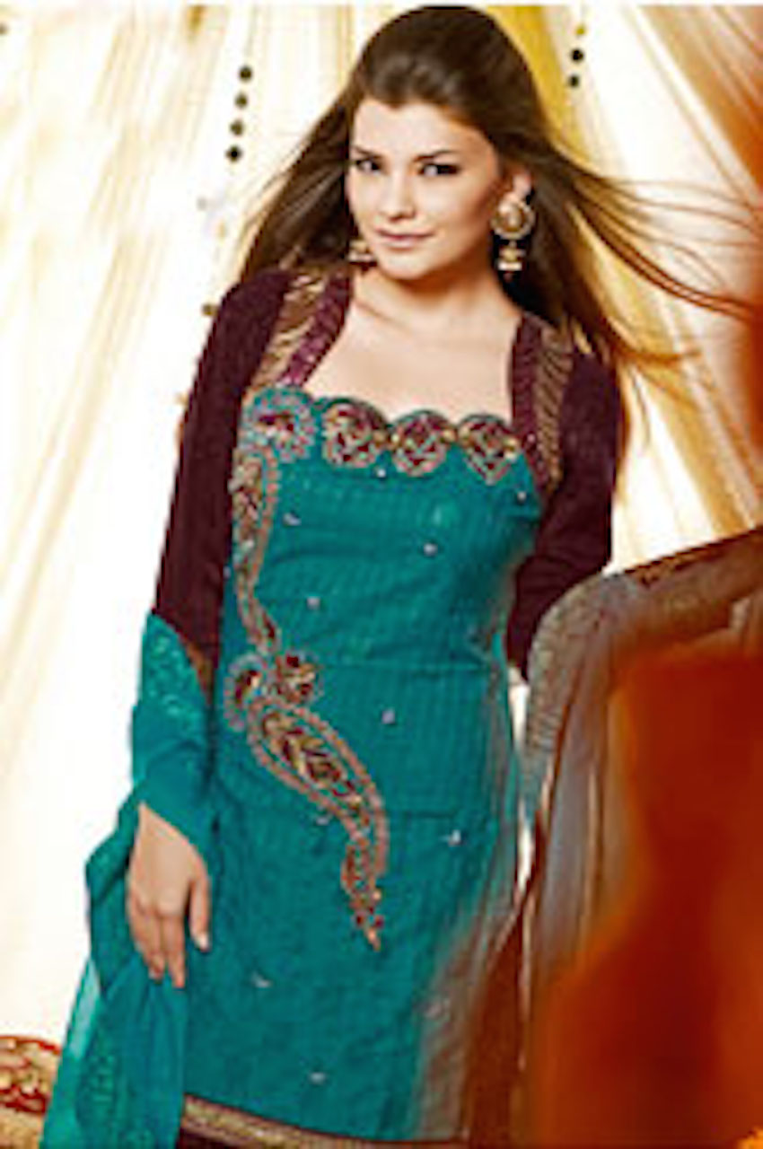 Teal & Brown Multicolor Cotton & Silk Unstitched Dress Material Teal & Brown Multicolor Cotton & Silk Unstitched Dress Material