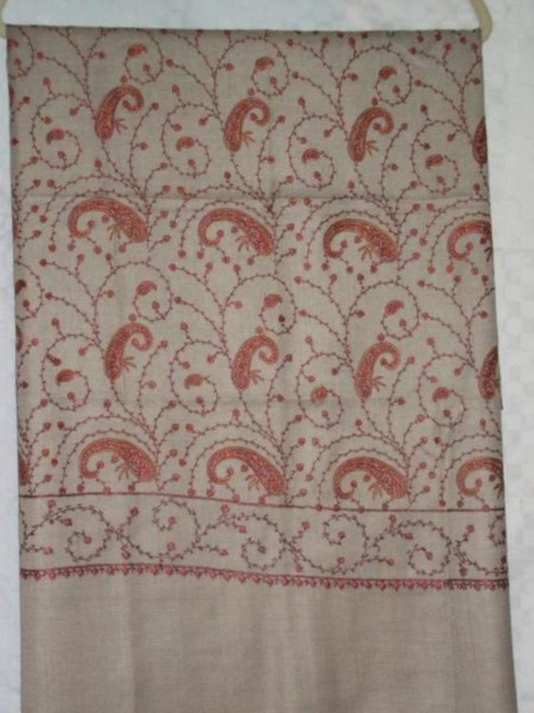 Beige Kashmiri Hand Embroidered Winter Shawl Wrap #1421 Beige Kashmiri Hand Embroidered Winter Shawl Wrap #1421