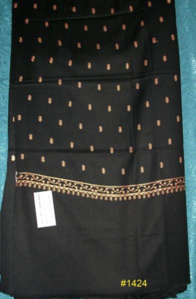 Shawl 1424 Black Winter Wear Golden Kashmiri Embroidered Shawl