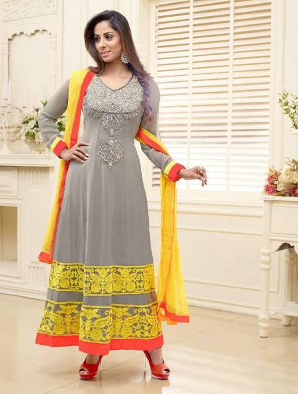 gray anarkali dress